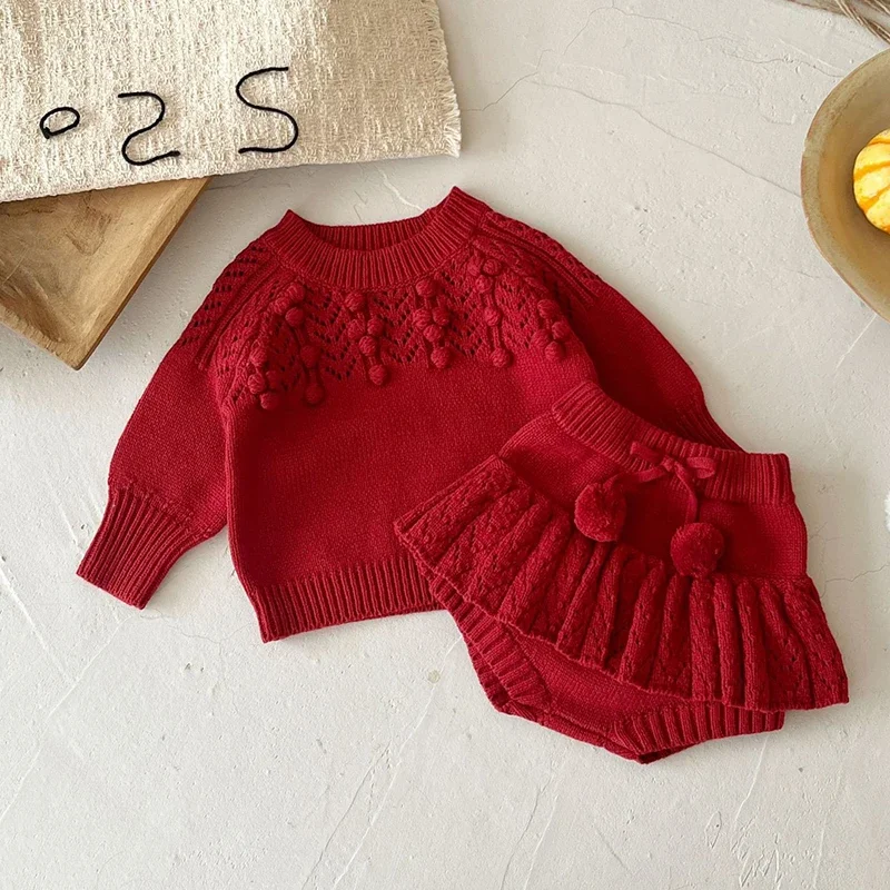 

2025 New Autumn 0-3Yrs Infant Baby Girl Clothes Set Children Clothes Suit Long Sleeved Knitted Pullover Sweater+PP Shorts