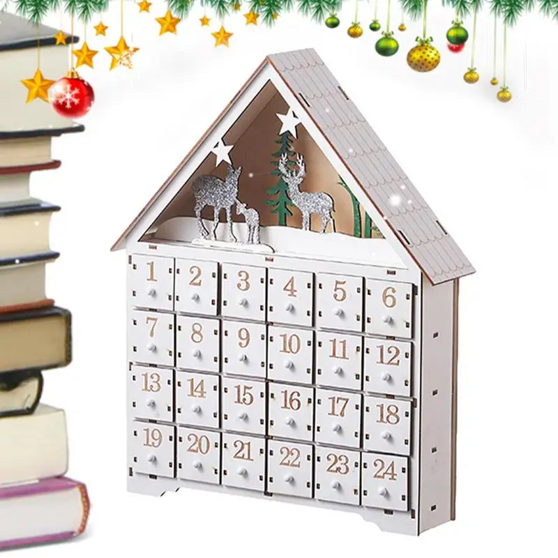 Wooden Christmas Advent Calendar With 24 Storage Drawers Village House Countdown To Christmas Refillable DIY Countdown Calendar