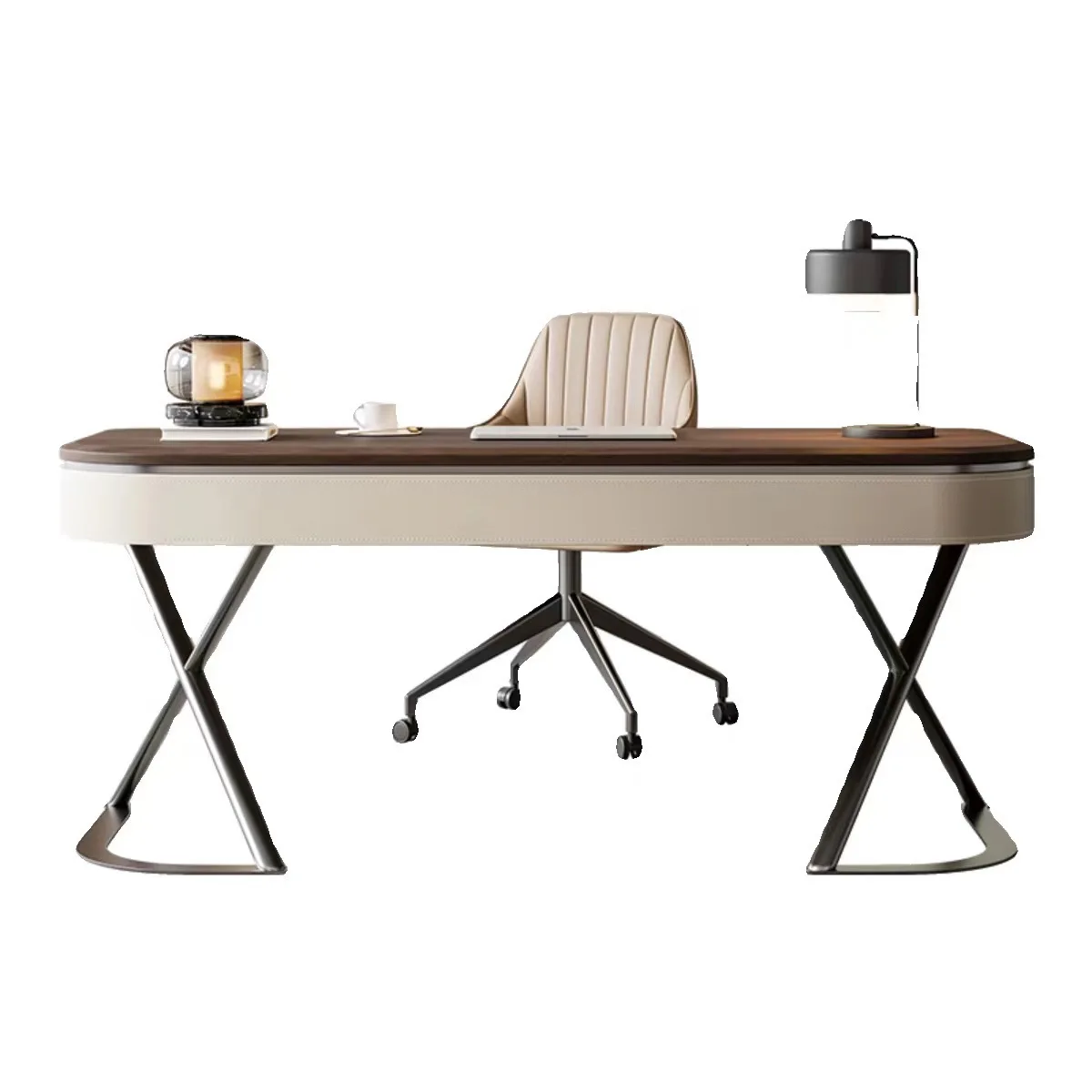 Bureau en bois massif haut de gamme, bureau de salon moderne et minimaliste, selle en placage de noyer, bureau d'étude en cuir pour ordinateur