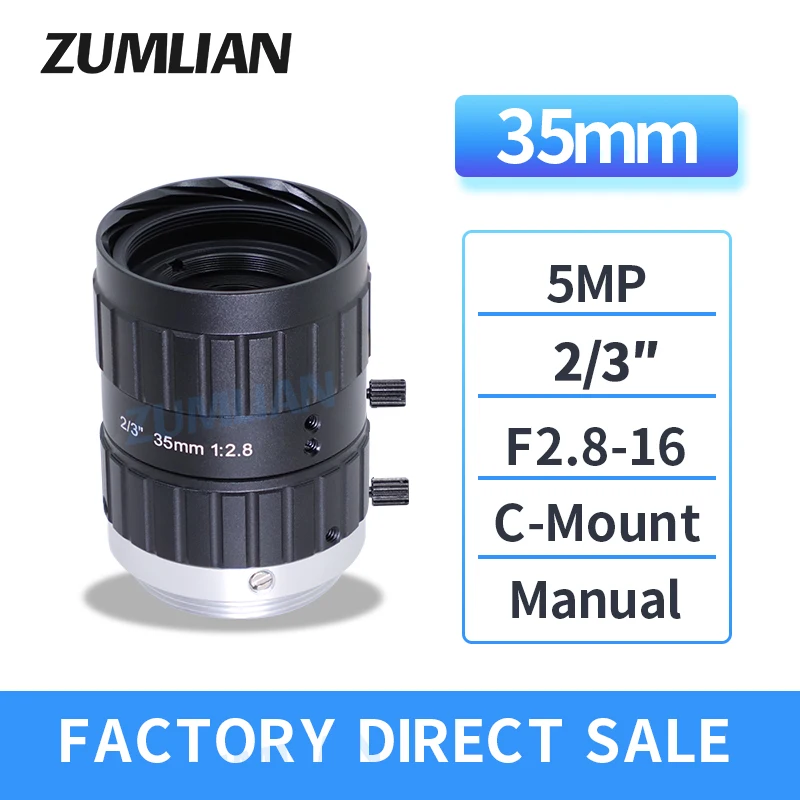 

ZUMLIAN 35mm Fixed Focal Lenth 5MP 2/3Inch Aperture F2.8 Manual Iris Low Distortion industrial Lens CCTV FA C-Mount Surveillance