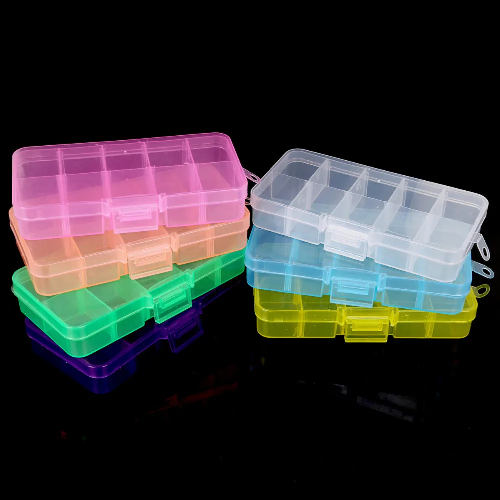 12.8x6.5x2.2cm 10 Grids Adjustable Plastic Jewelry Beads Accessories Storage Box Case Jewelry Display Earring Making Container