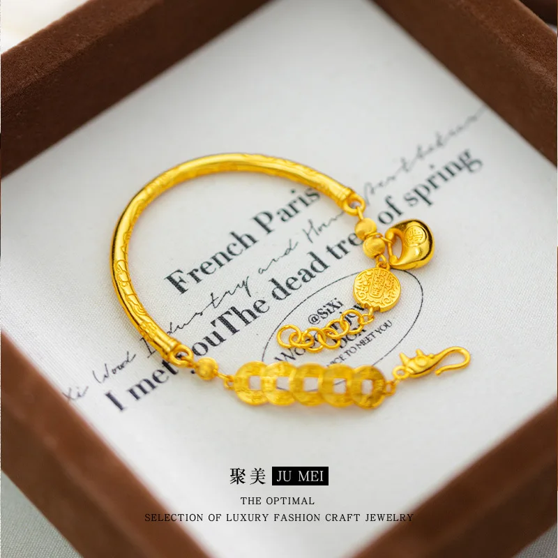 9999 24K Real Gold Fashion Gold Store Same Style Women's Bracelet Five Road God of Wealth Personalized Party Jewelry