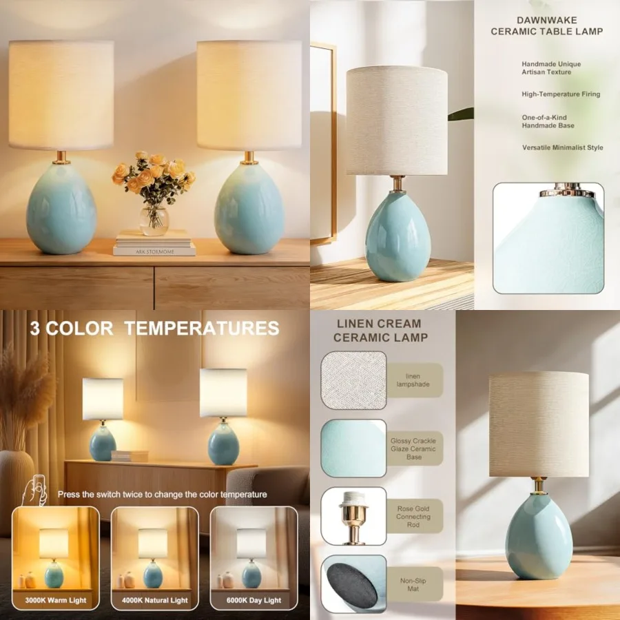 

18.5" Table Lamp Set of 2 for Living Room Bedroom, Bedside Lamps for Night Stands, Desk Nightstand Lamp Dimmable, Modern Linen
