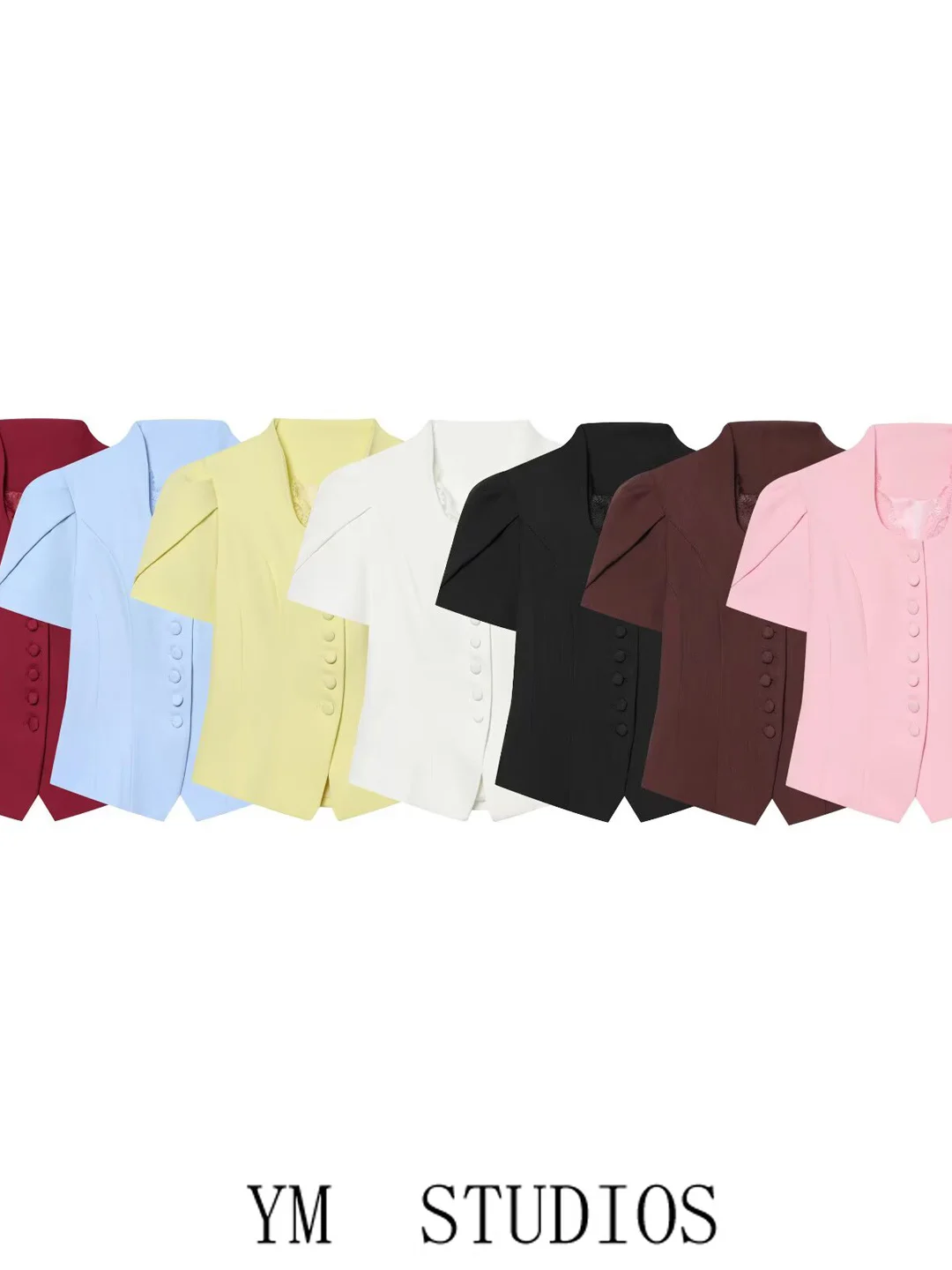 Women's Slim Fit Lace Patchwork Short Sleeve Suit Jacket Single Button Multi Color Shirt Summer Fashion European Style Polyes...