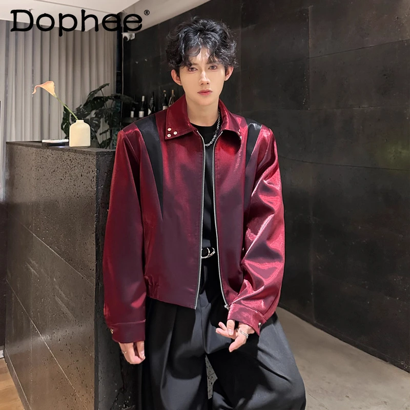 

2025 Autumn New Padded Shoulder Long Sleeve Jackets Men Original Splicing Design Zipper Fashion Coats Color Matching Trendy Tops