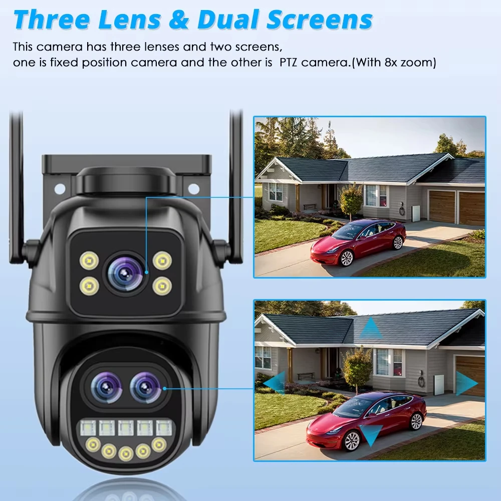 نظام مراقبة الفيديو الذكي 10CH XMEye 10CH 4K POE NVR Kit ثلاثة عدسات مسار تلقائي 9MP WIFI كاميرات 8X Zoom PTZ CCTV لاسلكي