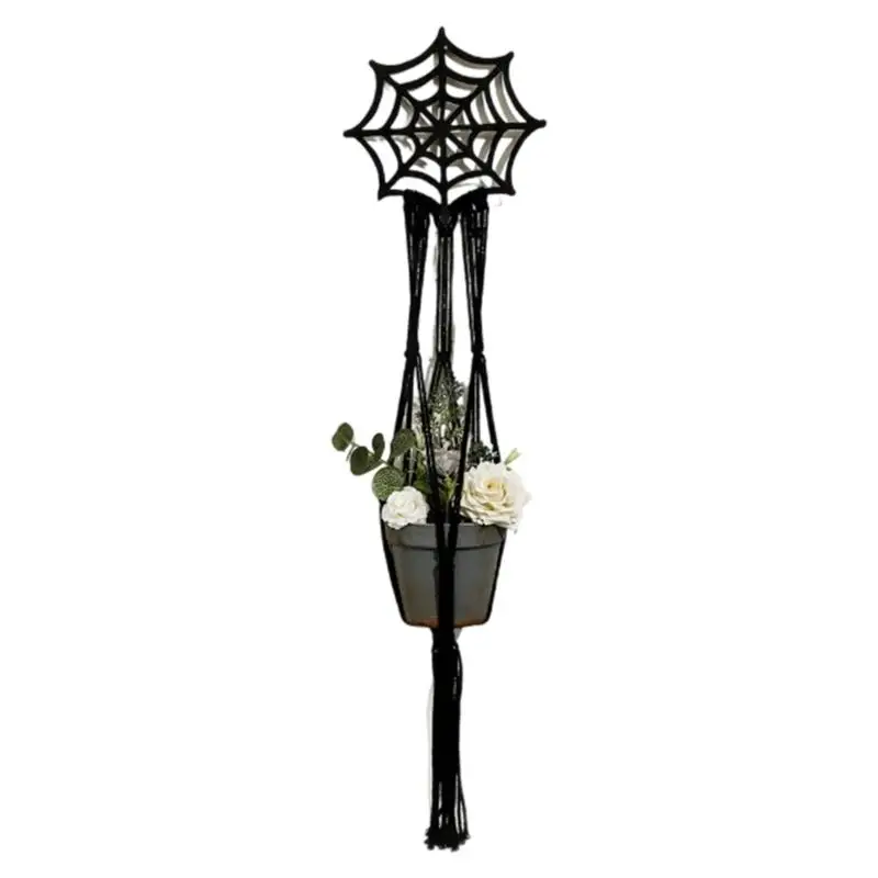 E8BD Black Woven Wall Hanging Basket With Geometric Pattern For Balcony Plant Display