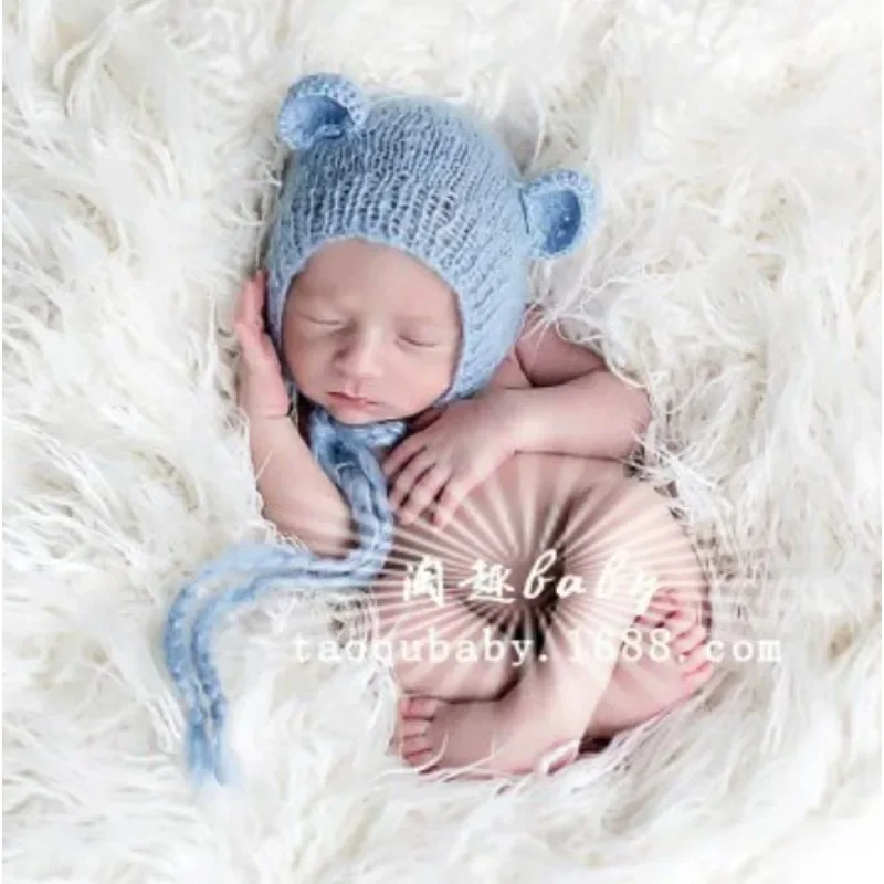 Set fotografico per neonato in 2 pezzi - Avvolgimento elastico 40x150 cm e cappello con orecchie di gatto - Kit di oggetti di scena per fotografia in cotone per bambini