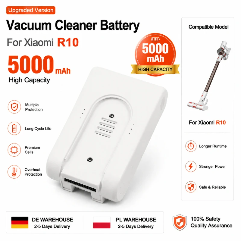 Verbessern Sie die Saugleistung Ihres Staubsaugers mit einem 5000mAh 25,2V Akku für Xiaomi G9 G10 T10 R10 S1, wiederaufladbarer Lithium-Ionen-Ersatzakku kompatibel mit DGDXT-7S1P-001, mehr