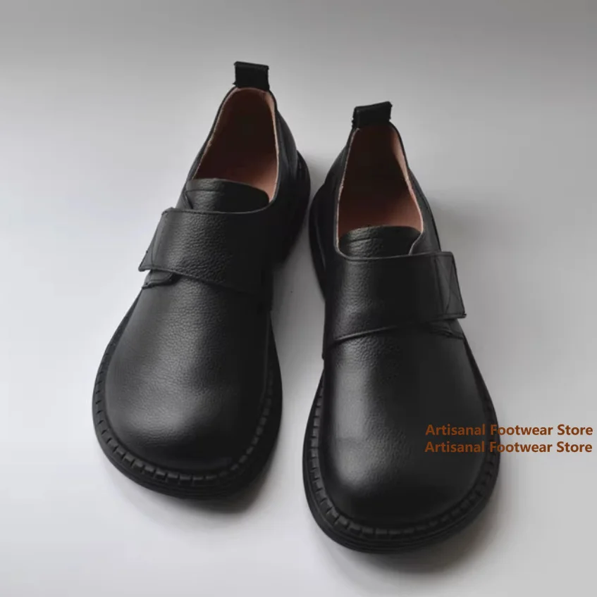 

Men's Wide Round Toe Leather Shoes British Style Low Heel Soft Leather Soft Sole Fashionable Men's Shoe Trendy Handmade Loafers