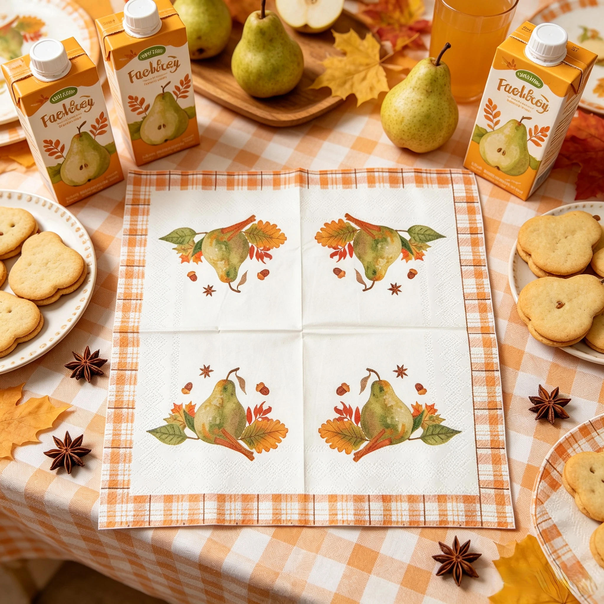 20 Stück Herbstgrüne Birnen-, Ahorn- und Eichenblätter-Cocktail-Servietten, 3-lagig, Perfekt für Nachmittagstee, Picknick, Decoupage-Bastelarbeiten