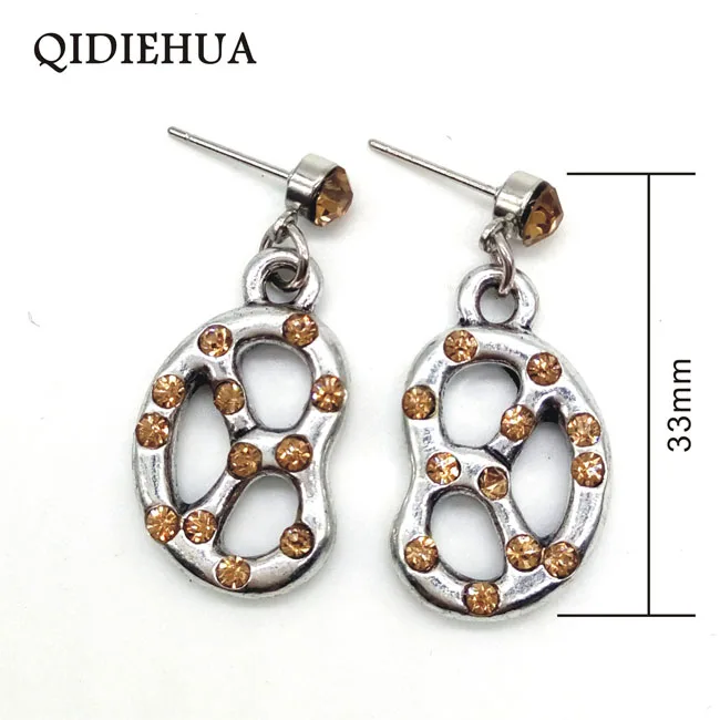 Simple Fashion Antique Silver Color Mini Pretzel Rhinestone Earrings for Women Oktoberfest Party Drop Earrings Jewelry Wholesale