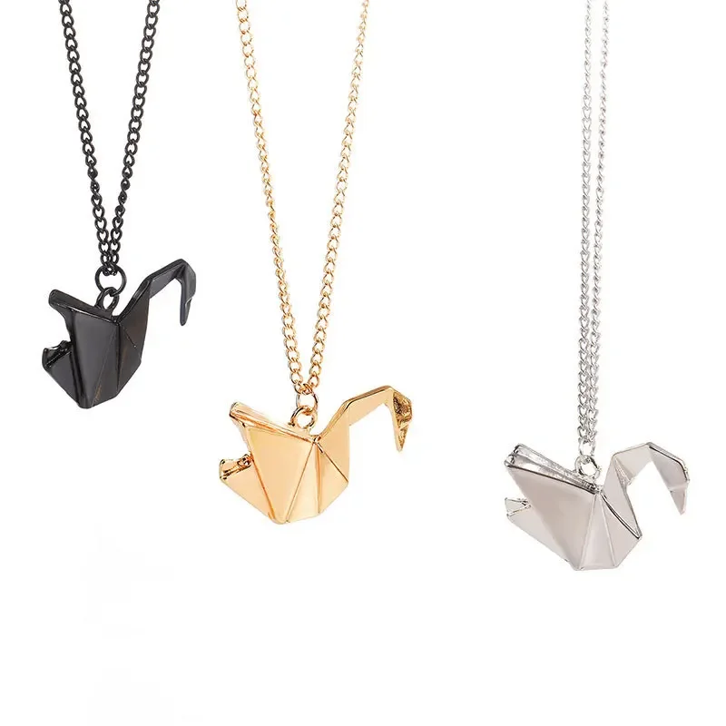 

Vivid Paper Crane Peace Dove Cute Animals Pendant Long Thin Chain Black Silver Plated Golden Necklaces For Women