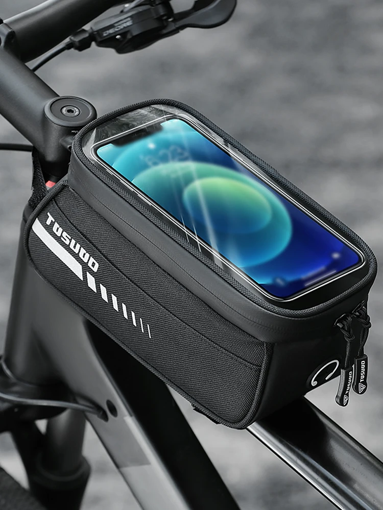 AliExpress TOSUOD Bicycle Touch Screen Top Tube Bag 1.6L Taped Seam Waterproof Double Zipper Flip-Top Wide-Opening Reflective Bike Bag