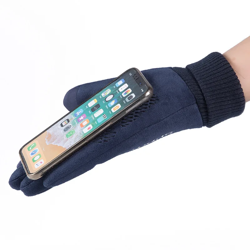 ผู้ชายหนังหนังนิ่มฤดูหนาว Plush หนาครึ่ง Finger Touch Screen Warm ขับรถถุงมือผู้ชายกีฬา Letter ขี่จักรยานขี่ Mitten p10