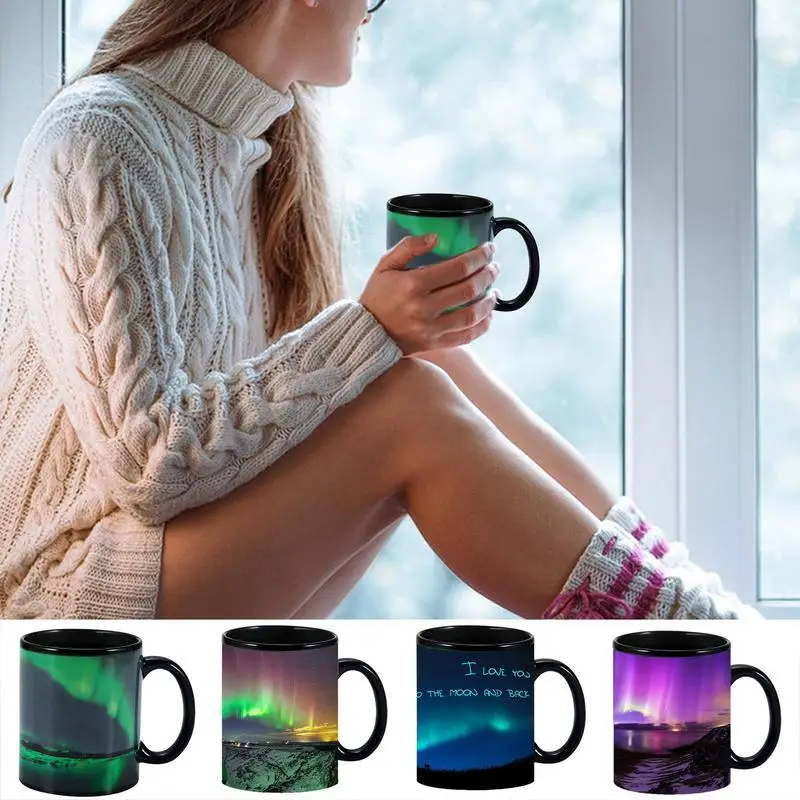 Color Changing Coffee Mugs Ceramic Hot Tea Cups Northern Lights Design Ceramic Mug Heat Sensitive Magic Mug For Home supplies