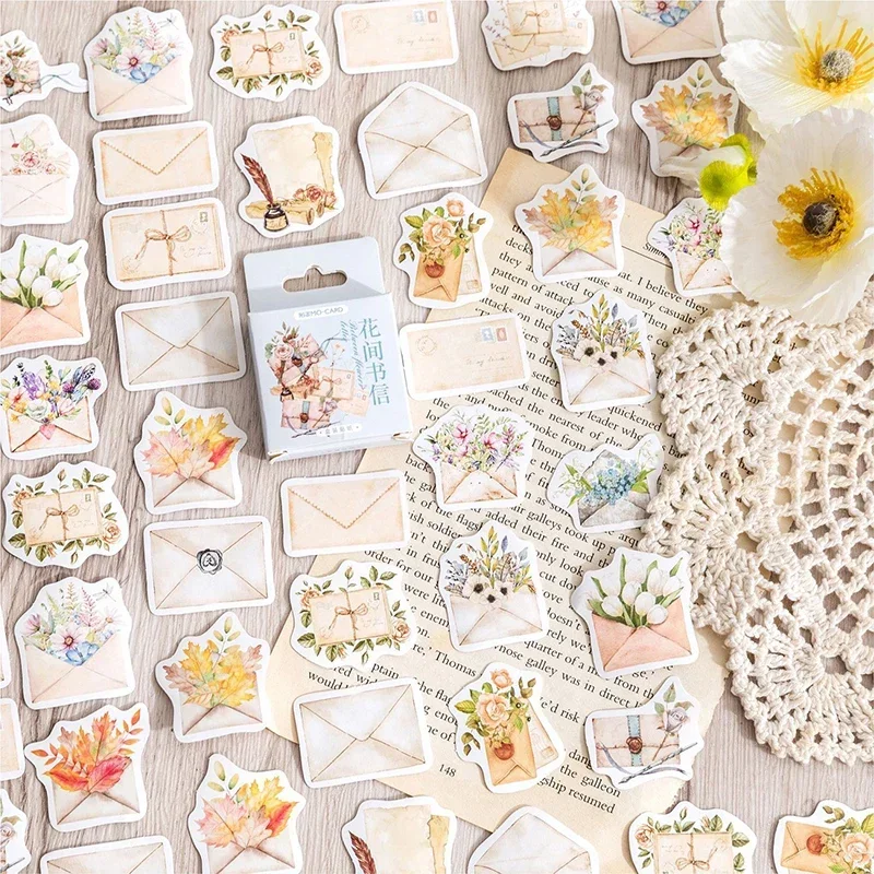 

46pcs Vintage Flowers Envelopes Shape Stickers Notebook Planner Index Stickers Scrapbook Korean Stationery Office Supplies