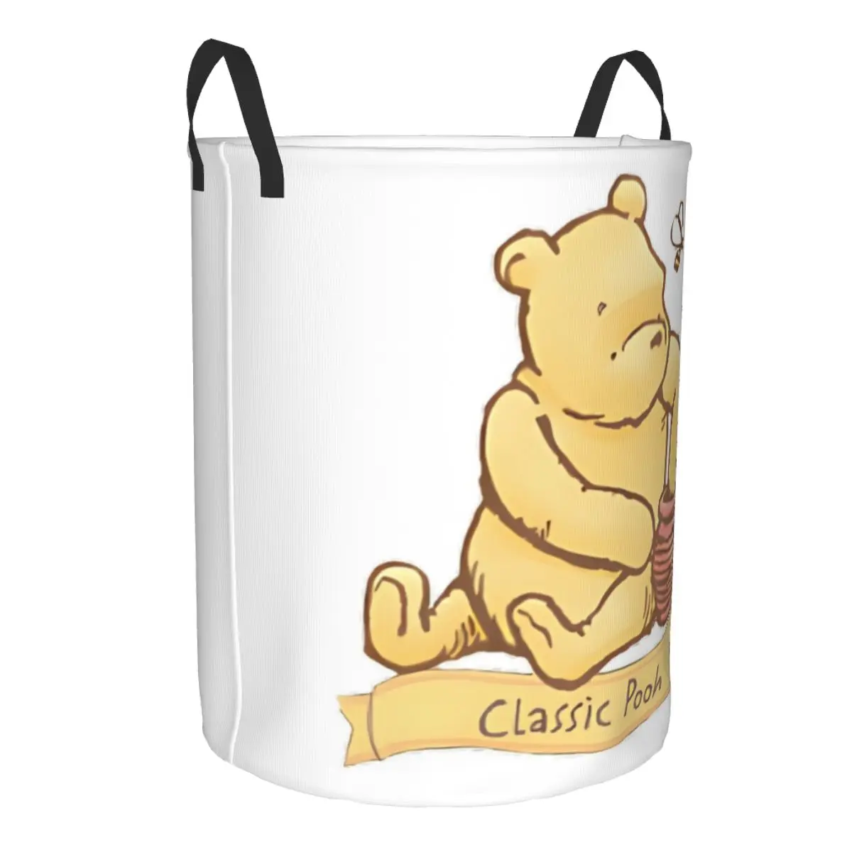 Breathable Round Laundry Hamper Winnie The Pooh Single-Layer Dirty Clothes Basket with Easy-Care Fabric for Home Organization