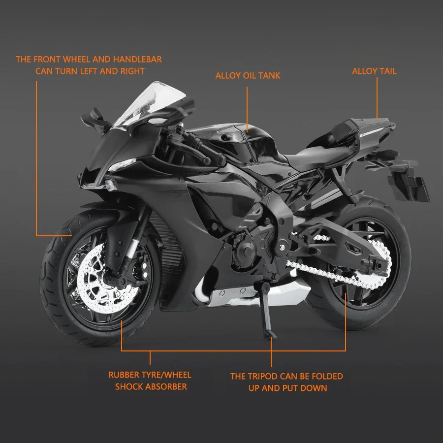 1:12 Yamaha YZF-R1 Alloy Diecast Motorcycle Model Vehicle Collection Sound and Light Off Road Autocycle Kids Toy Car Gift