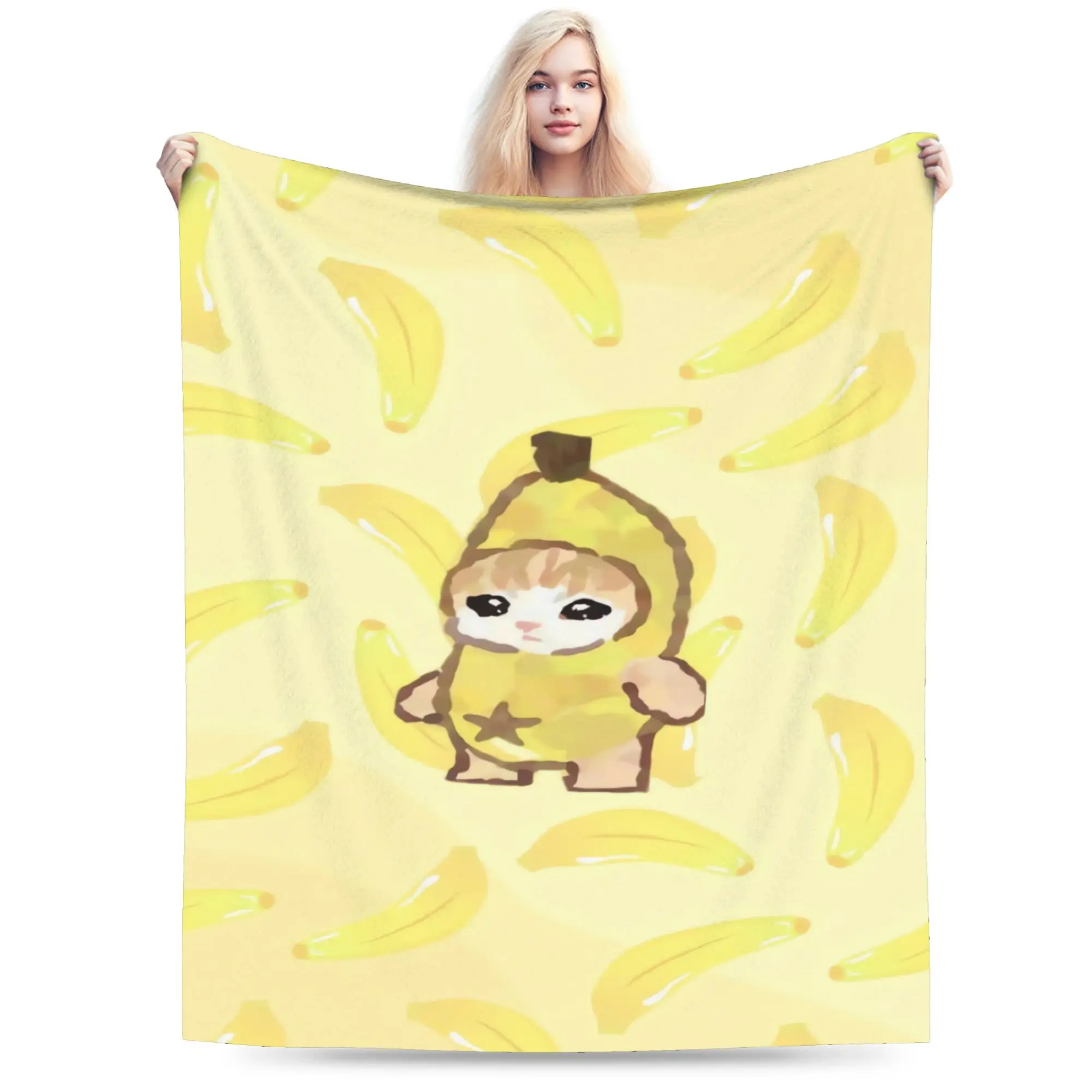 Banana Cat Happy Bananacat Meme Blanket  Travel Office Flannel Bedding Throws For Couch Chair Sofa Bed Soft Warm Bedspread Gift
