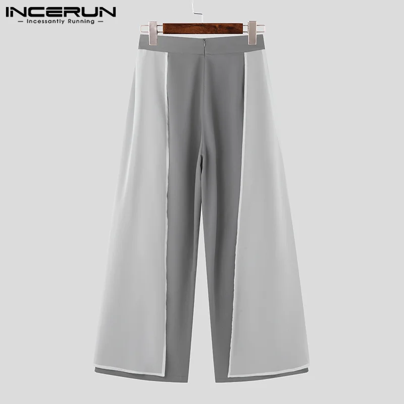 INCERUN 2024 American Style Trousers Stylish Men\'s Laces Edge Splicing Design Pantalons Casual Streetwear Hot Sale Wide Leg Pant