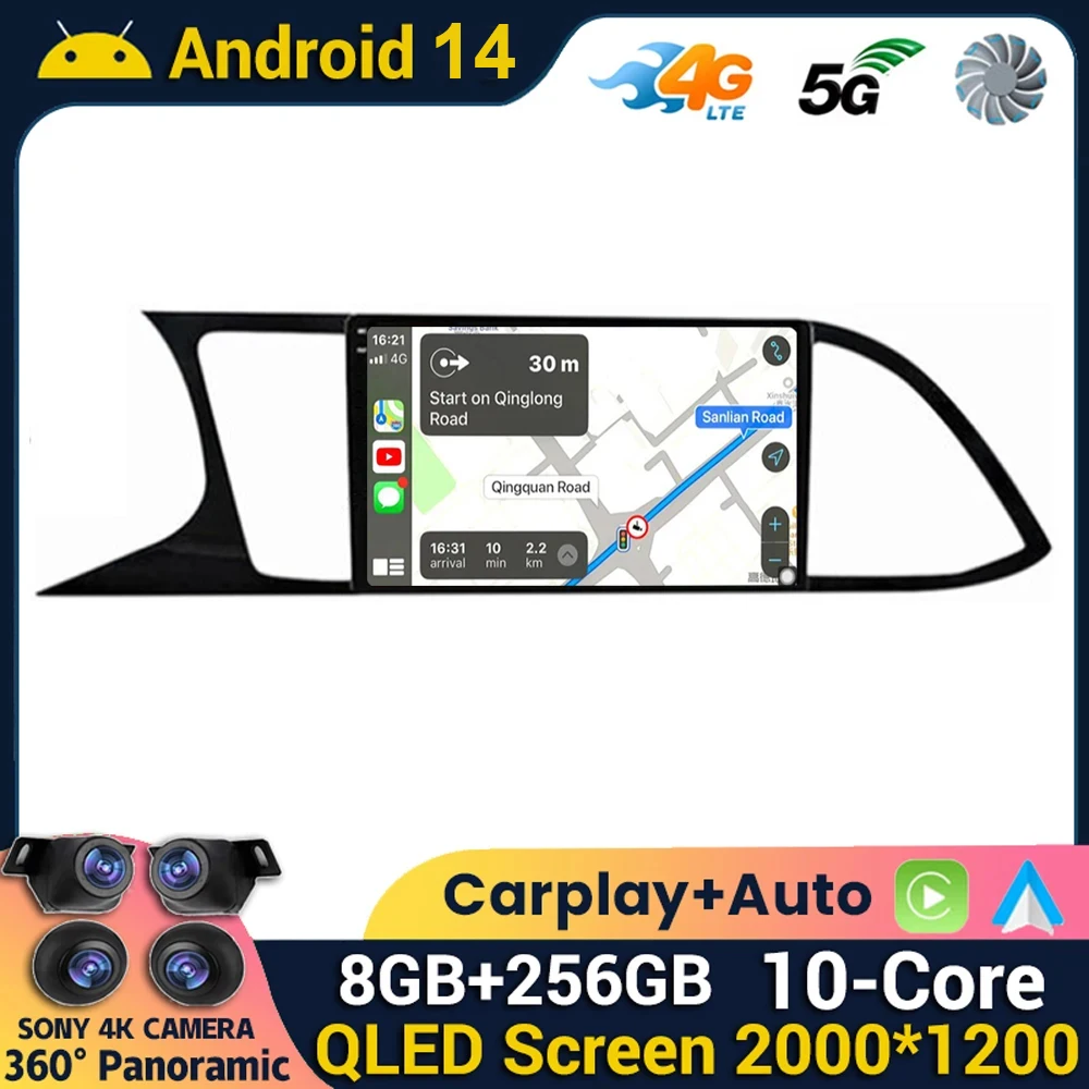 Android 14 WIFI+4G Carplay Auto For Seat Leon 3 MK3 2012-2020 Car Radio GPS Navigation Multimedia Video Player Stereo 360 Camera