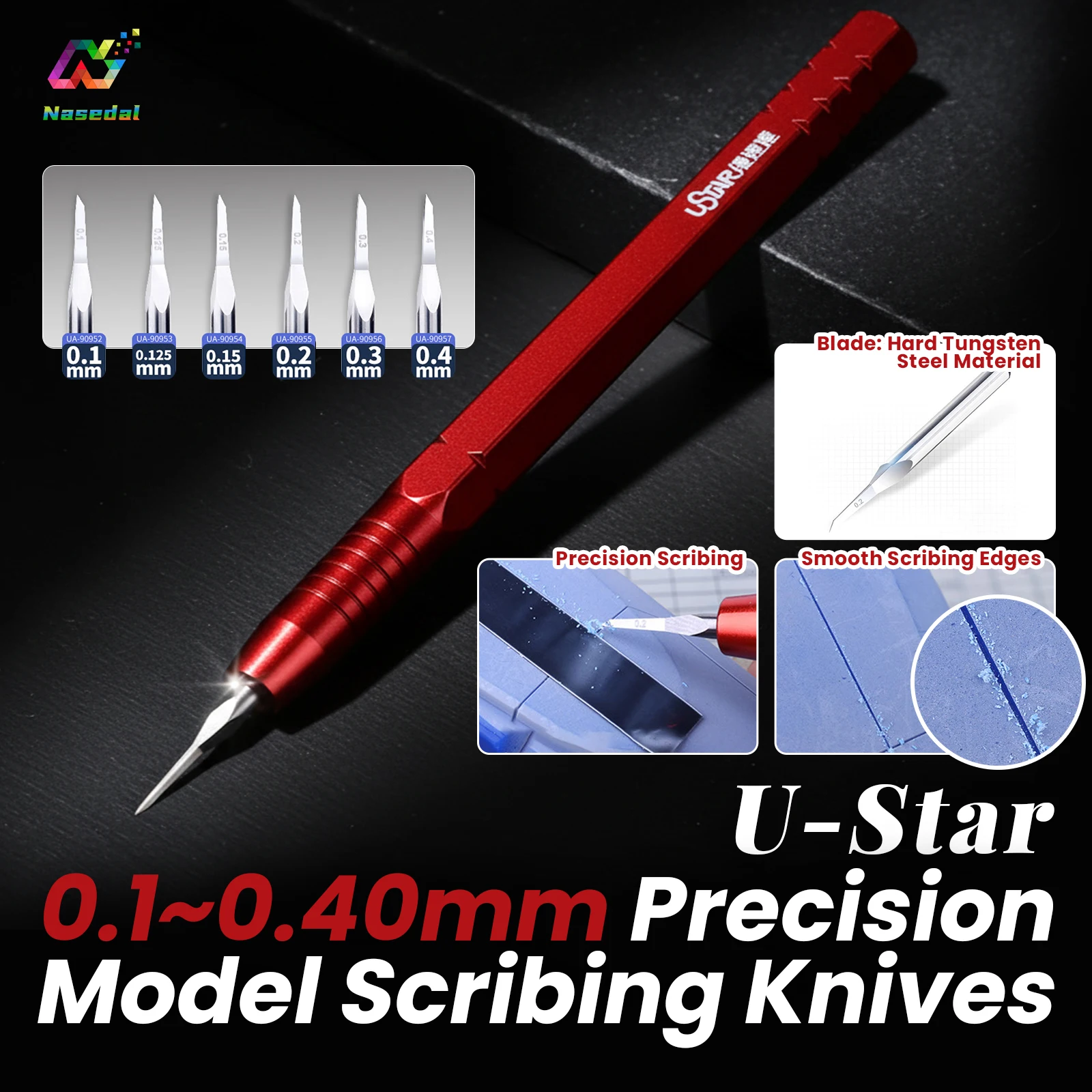 

Ustar UA-90950-57 Tungsten Steel Panel Line Scribing Knife 0.1-0.4mm for Gundam Plastic Model DIY Kit Detailing Engraving Tool