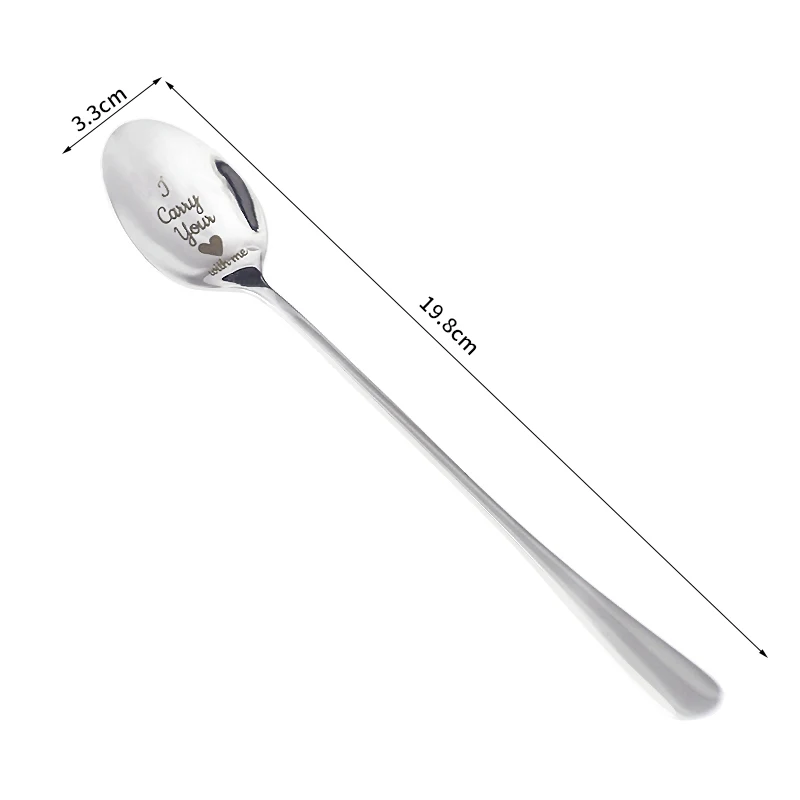Lettering Coffee Spoon Long Handle Tea Ice Cream Tableware Stainless Steel Engraved Spoon Valentines Day Present For Girlfriend