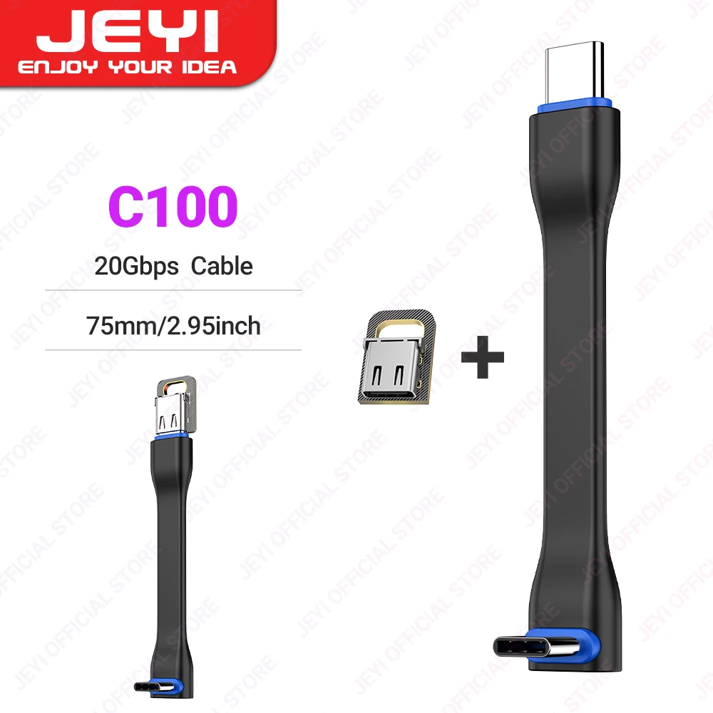 JEYI 20 Gbps 90 ° USB-kabel C naar C PD 3A 60W 75MM Mobiele Power USB-C-kabel voor iPhone Duo Oplaadbank MacBook Laptop Tablet