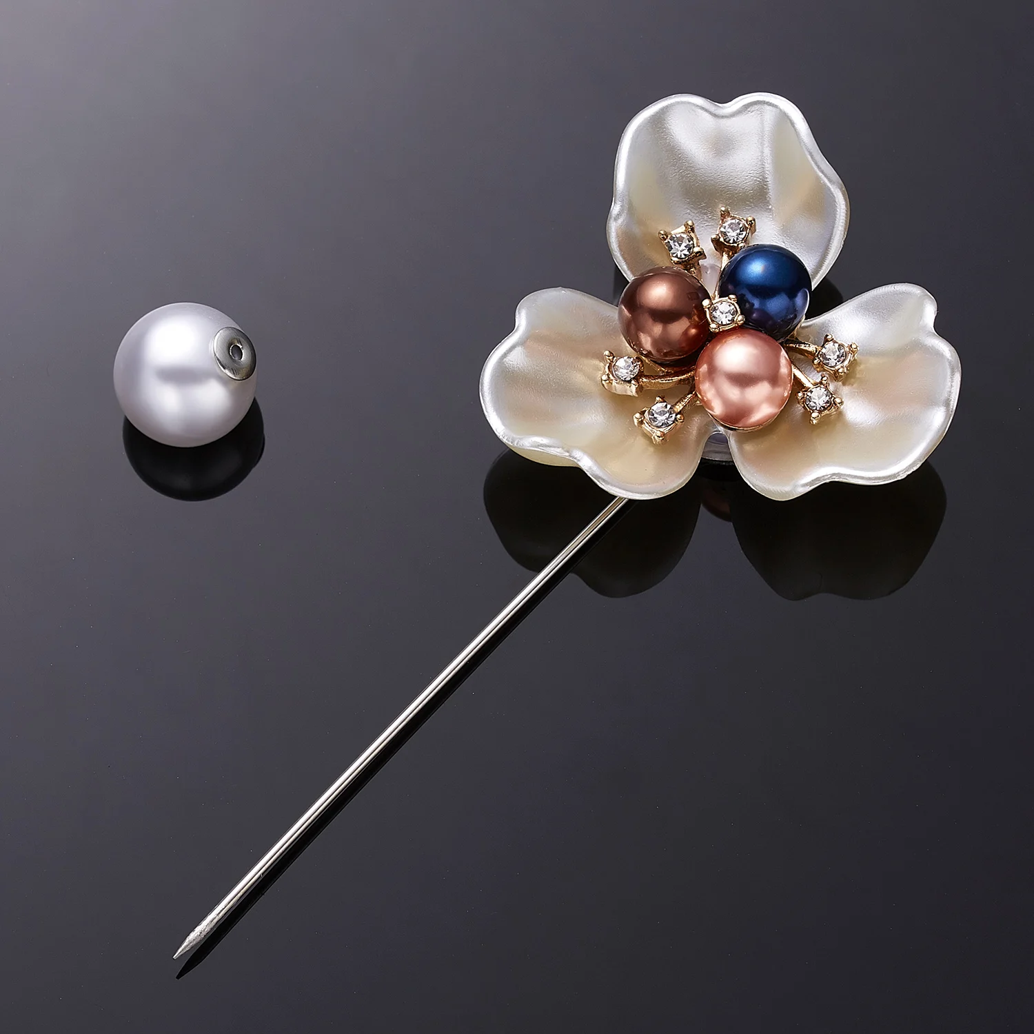 Rinhoo Imitation Perle Shell Kamelie Blume Brosche Für Frauen Weiß Blumen Blütenblatt Bouquet Lange Nadel Hemd Kragen Revers Pin Geschenk – Detail 28