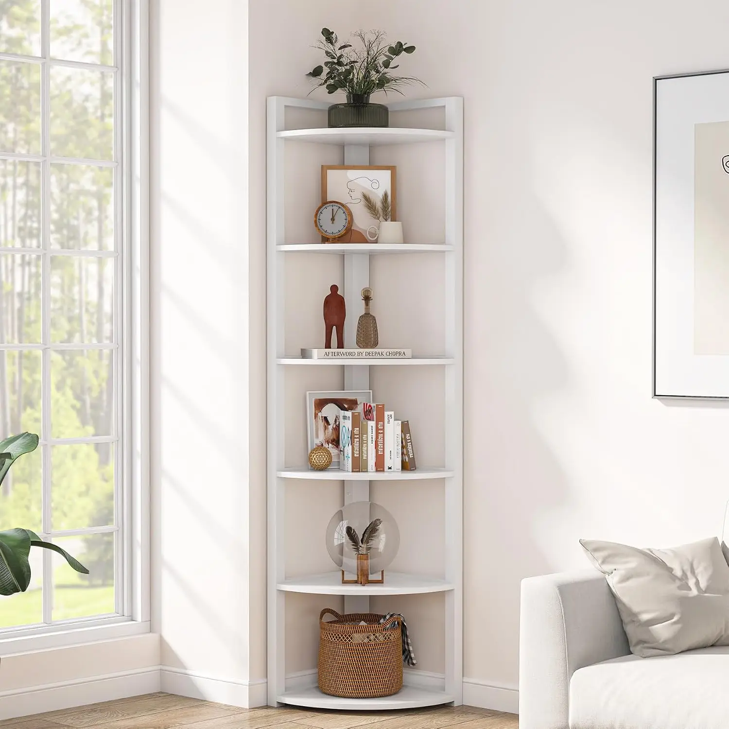 Corner Shelf, 70.9 Inch Tall Corner Bookshelf, 6 Tier Ladder Shelf With Metal Frames, Customized