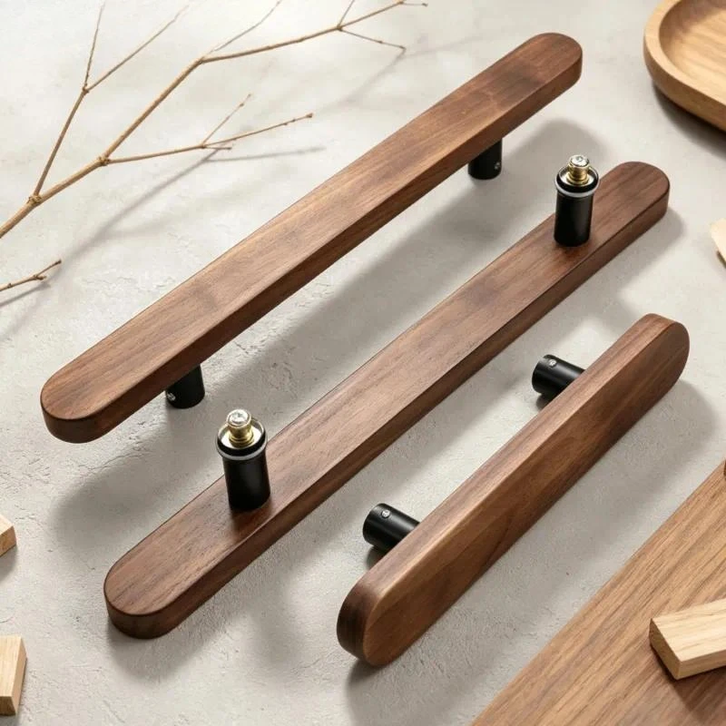 Medieval Walnut Folio Door Handle Light Luxury Hotel Store Office Meeting Room Glass Door Wooden Handle