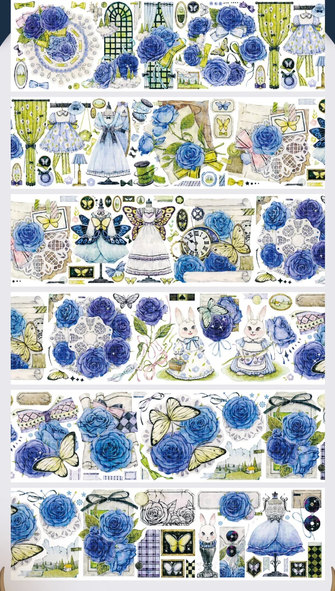 

1 Loop Cute Bunny In Blue Rose Flower Garden Diary Rainbow Shiny PET washi Tape