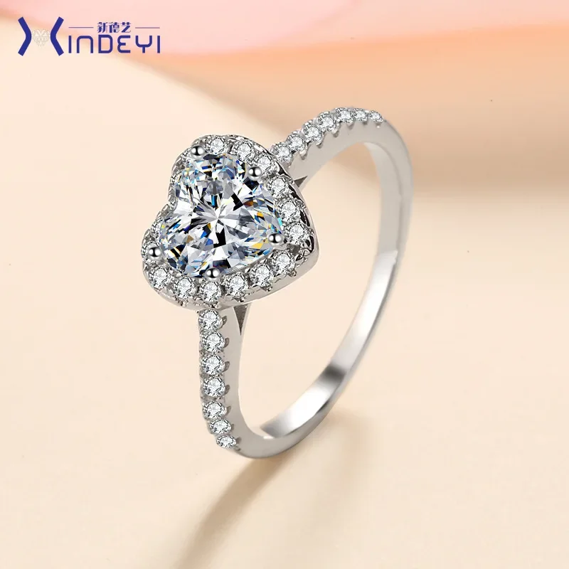 D Color Moissanite Women's Ring Real 925 Sterling Silver Heart-shaped Shining Ring with Certificate Proposal Luxury Jewelry Gift