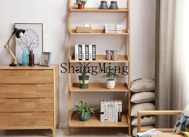 ZYY solid wood floor rack trapezoidal bedroom bookshelf modern simple baffle multi-layer storage rack