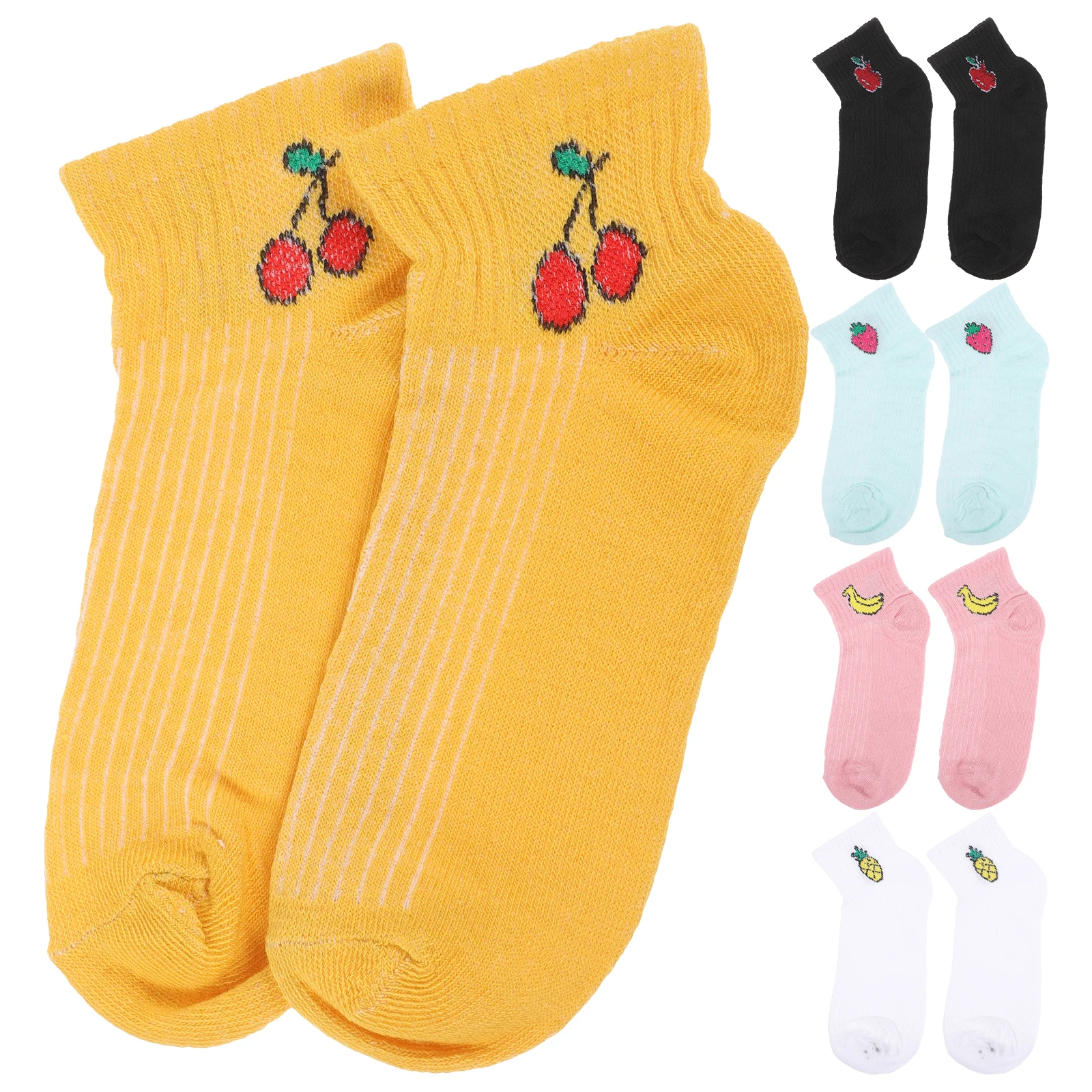 

5pcs 5 Pairs Women Socks Cotton Ankle Crew Fashion Fruit Pattern Absorbent Elastic One Size Fits Most Easy Wash Machine Hand