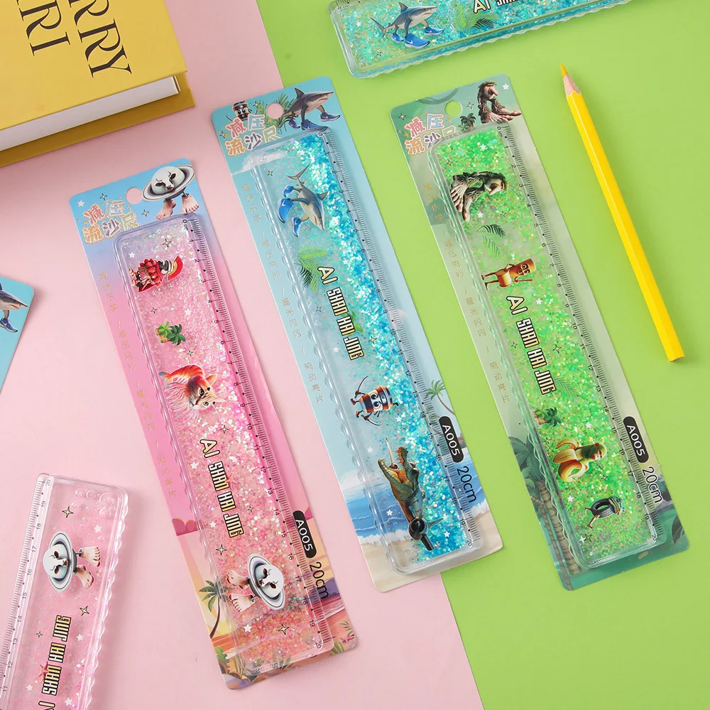 

Cartoon Italian brain Flow Sand Ruler 20cm Large Ruler Colorful and Dreamy Flowing Ruler Student Learning Stationery Supplies