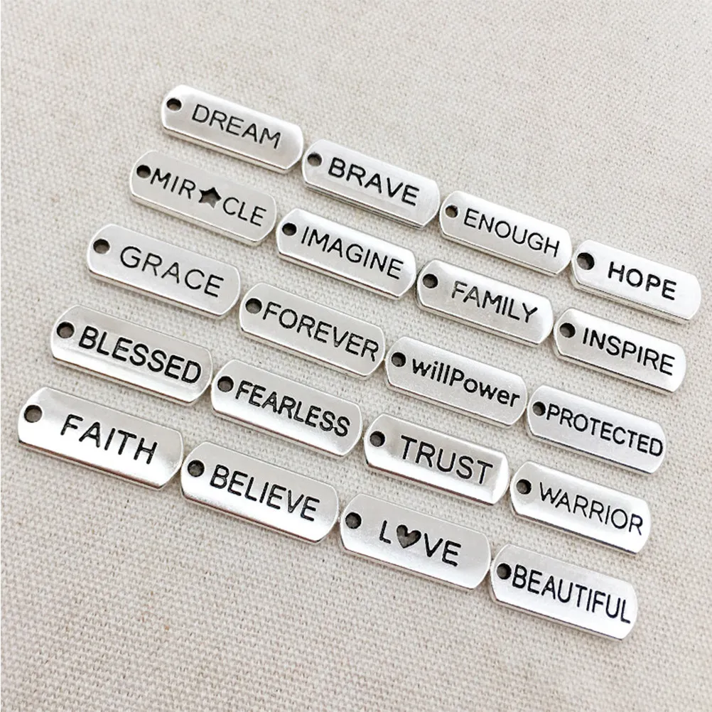 

80Pcs Word Pendants DIY Inspirational Alloy Pendants Jewelry Making Accessories for Necklace Bracelet Earrings Craft