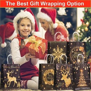 12/24 pcs Ouro Preto Kraft Gift Bags With Handle Elk Snowflake Christmas Treel Trilting Bag Paper Bag Merry Christmas Party Favors Bag 6 Main Sales Paper Bag - №6