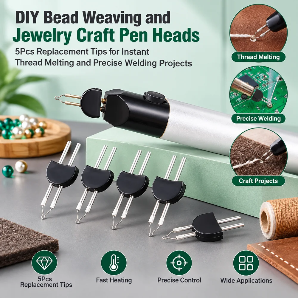 DIY Bead Weaving and Jewelry Craft Pen Heads, 5Pcs Replacement Tips for Instant Thread Melting and Precise Welding Projects