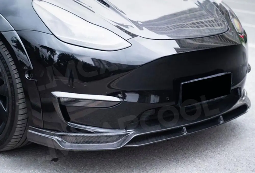 

JMCARCOOL Carbon Fiber Material Car Front Bumper Lip Spoiler Protect Guard For Tesla Model Y Auto Decoration Styling