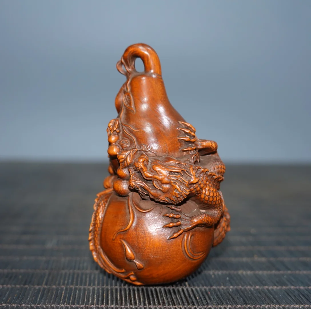 Chinese natural boxwood wood carving exquisite dragon carving gourd desk decoration home furnishings