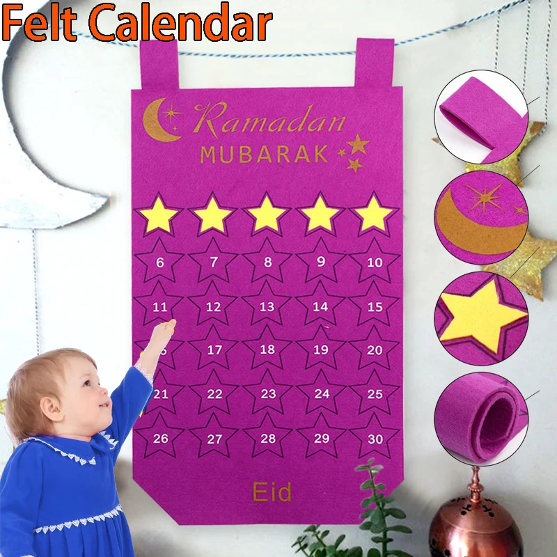 Handmade Felt Ramadan Calendar 2026 Eid Mubarak Countdown Muslim Gift Eid Al Adha Decoration Craft Home Ornament