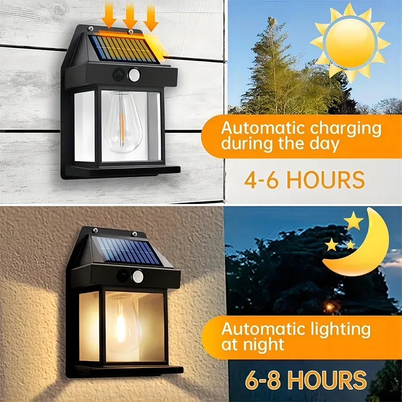 LED Solar Light Waterproof Wall Lamp Motion Sensor Courtyard Garden Lighting Decoration Sunlight Solar Power Yard Tungsten Lamp