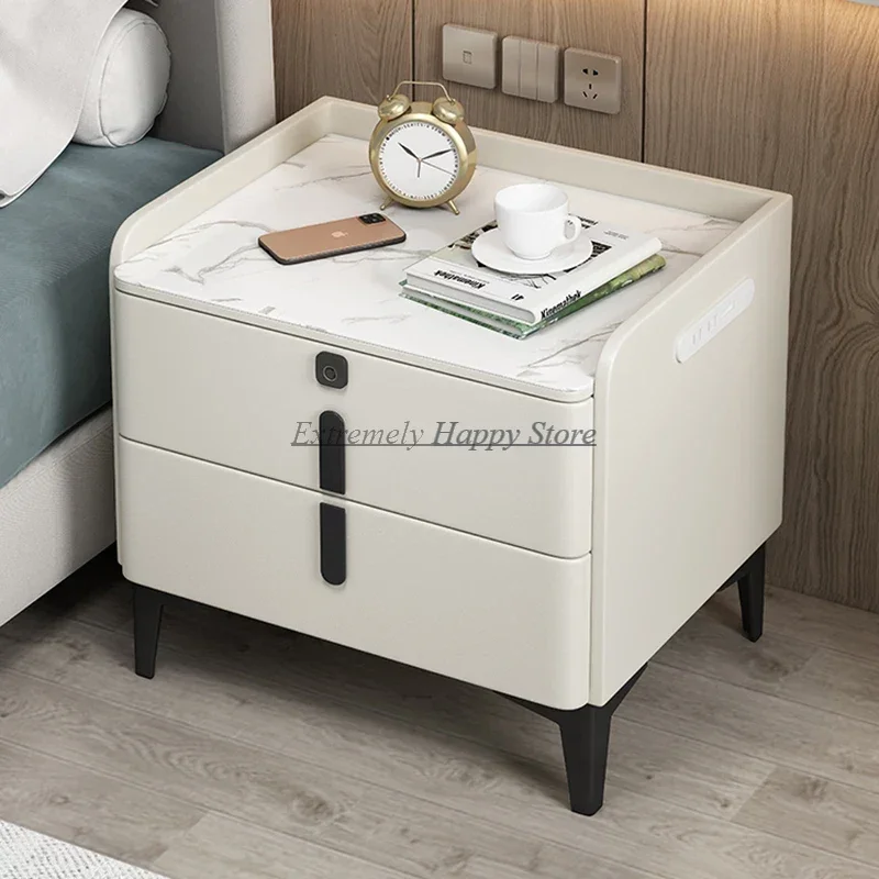 Multifunctional White Nightstands Modern Simple Fingerprint Lock Center Bedside Table Design Center Muebles Bedroom Furniture