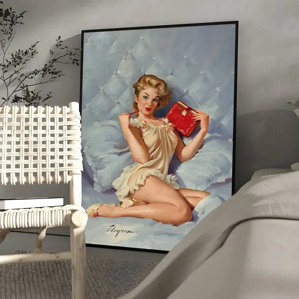 خمر الفن جيل Elvgren المشارك المياه برهان ورقة طباعة غرفة ملصقات ديكور لتزيين الغرف الفن الجدار الديكور غرفة نوم غرفة المعيشة