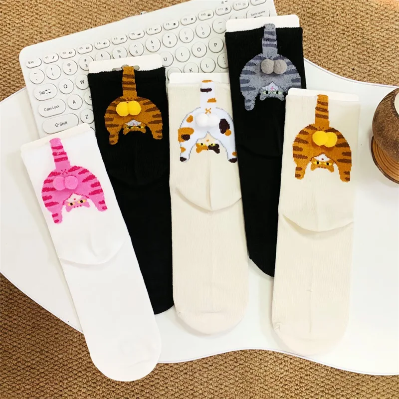 Cartoon Cat Egg Socks for Couples Maternity Spring Summer Stacking Style Fashion Middle Tube Sock for Daily All Season Use