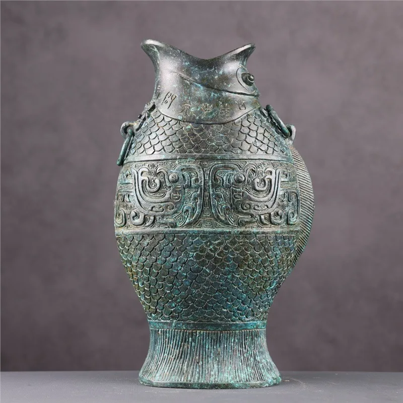 Bronze Ware War-Han Period Fish Bottle Pure Copper Art Vase Antique Collection Film And Television Prop Decoration