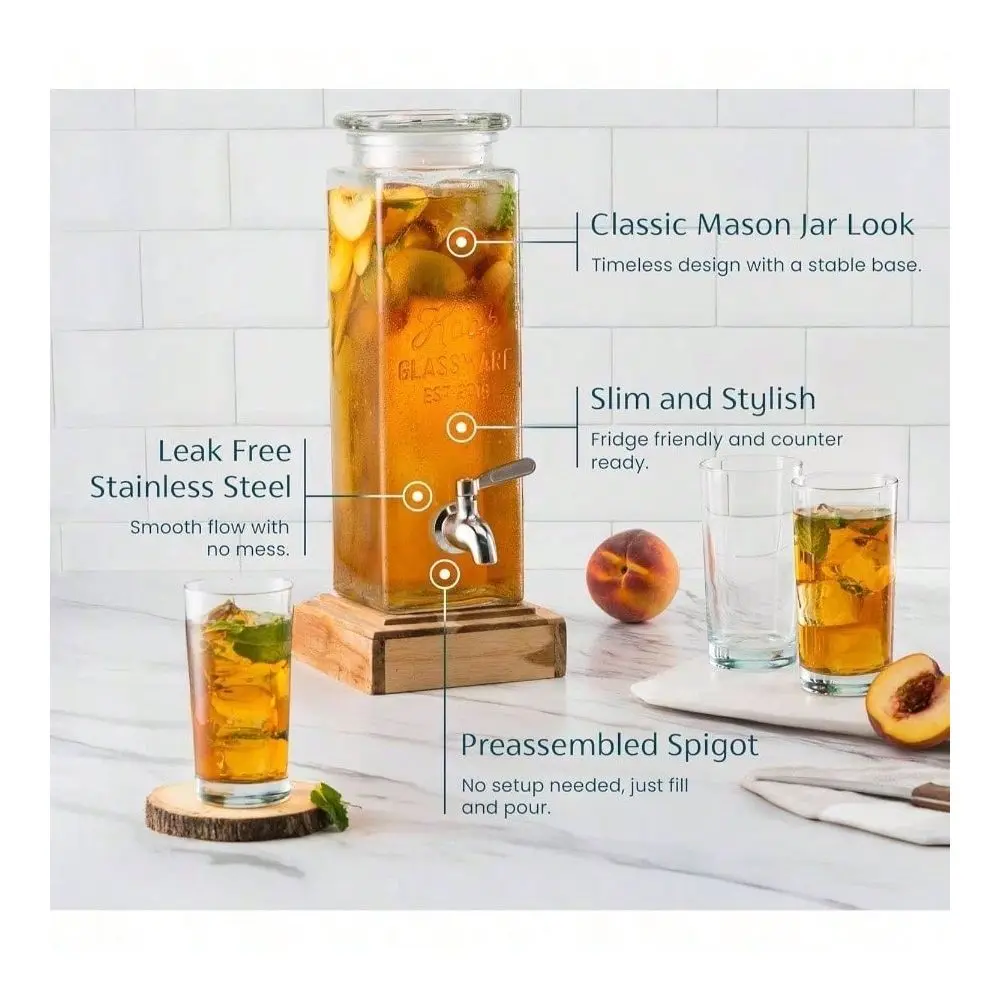 

Dispenser, 80 Oz, Dispenser Countertop, Glass Drink Dispenser, Beverage Dispenser, With Leak Proof Spigot, Rectangular Jar, Sto