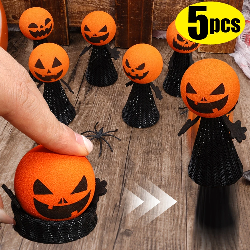 

5Pcs Bouncing Pumpkin Toys Pop Spring Bouncy Pumpkins Press Jumping Toy Party Favors for Kids Finger Doll Halloween Gifts